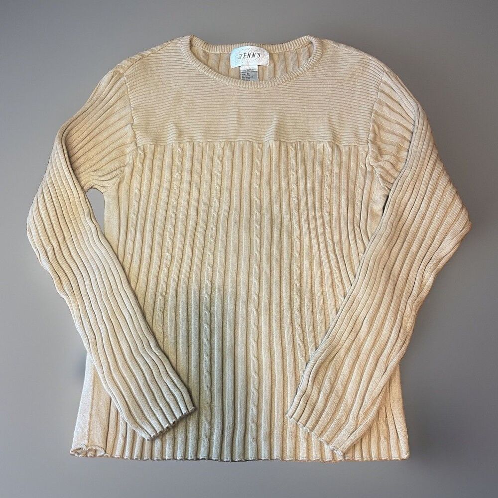 Vintage 90s Jenny Cream Cotton Cable Knit Pullover Sweater Women’s Sz M Y2K
